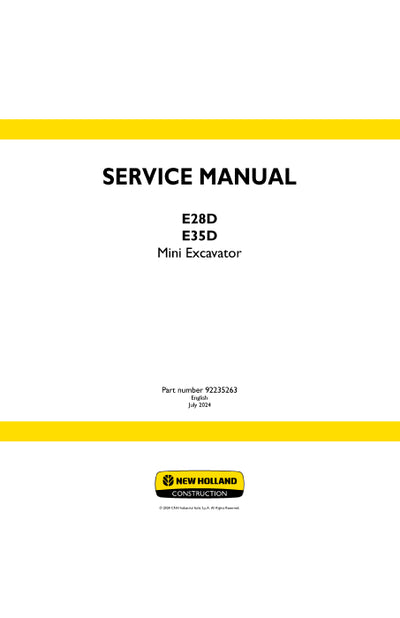 New Holland E28D, E35D Mini Excavator Service Manual 92235263