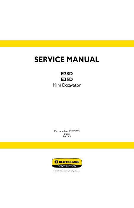 New Holland E28D, E35D Mini Excavator Service Manual 92235263