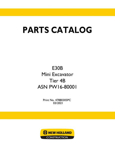 New Holland E30B Mini Excavator Tier 4B Parts Manual 47880305