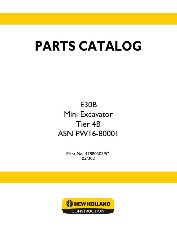 New Holland E30B Mini Excavator Tier 4B Parts Manual 47880305