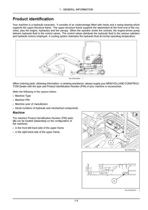 New Holland E33C Mini Excavator Operator Manual 51661312