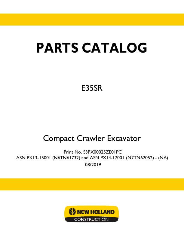 New Holland E35B SR Compact Excavator Parts Manual S3PX00025ZE01NA