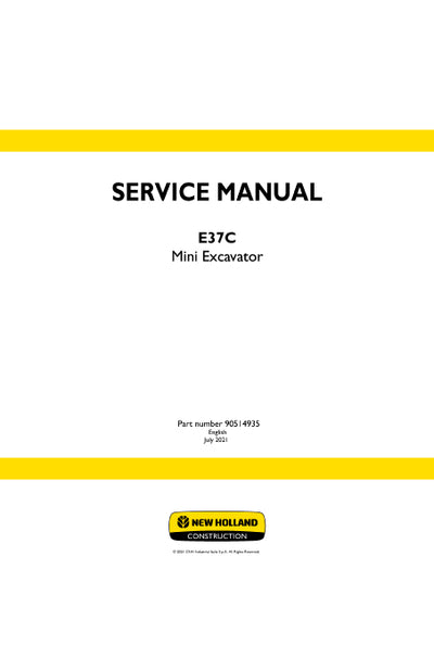 New Holland E37C Mini Excavator Service Manual 90514935