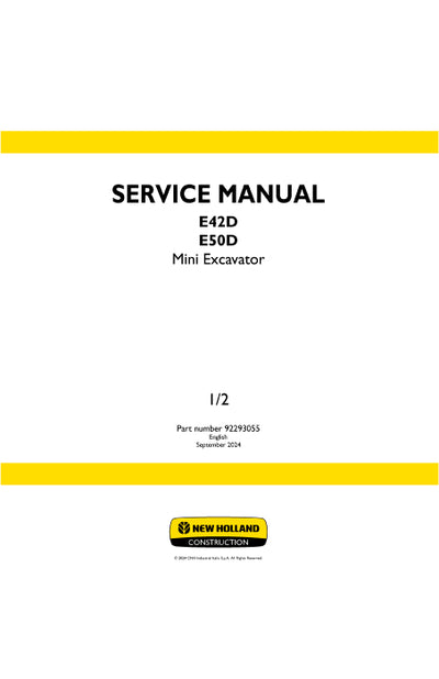 New Holland E42D, E45D, E50D, E55D Mini Excavator Service Manual 92293055