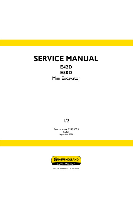 New Holland E42D, E45D, E50D, E55D Mini Excavator Service Manual 92293055
