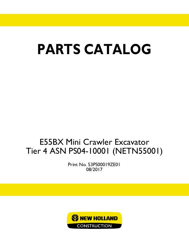 New Holland E55B Tier 4 Mini Crawler Excavator Parts Manual S3PS00019ZE01