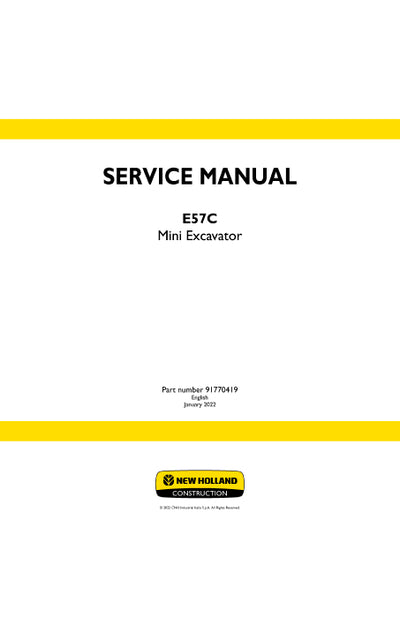 New Holland E57C Mini Excavator Service Manual 91770419