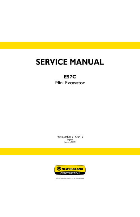 New Holland E57C Mini Excavator Service Manual 91770419