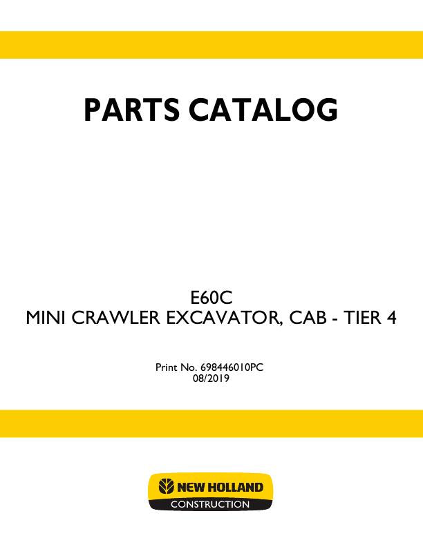 New Holland E60C Mini Crawler Excavator Cab Tier 4 Parts Manual 698446010PC