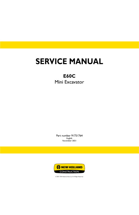 New Holland E60C Mini Excavator Service Manual 91751764