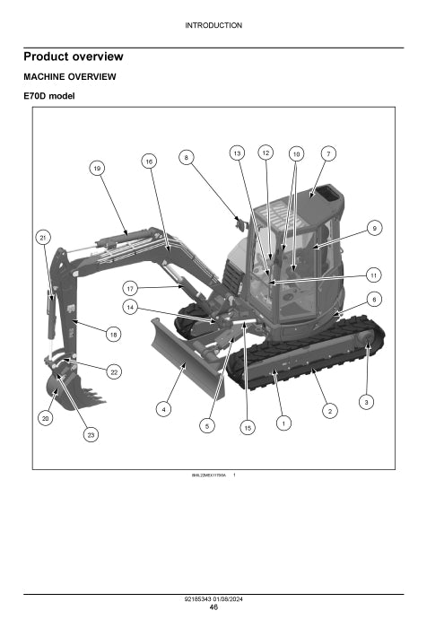 New Holland E70D, E75D Mini Excavator Service Manual 92185343