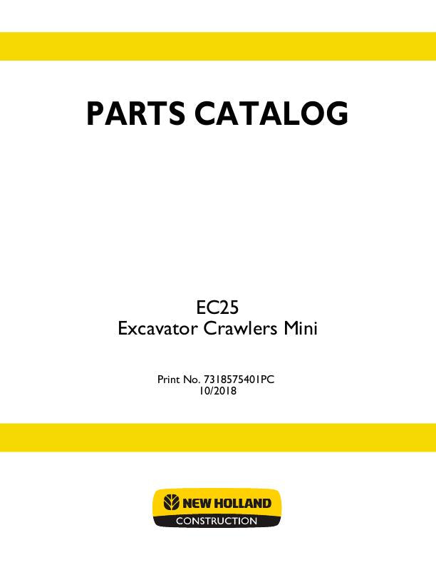 New Holland EC25 Mini Excavator Parts Manual 7318575401