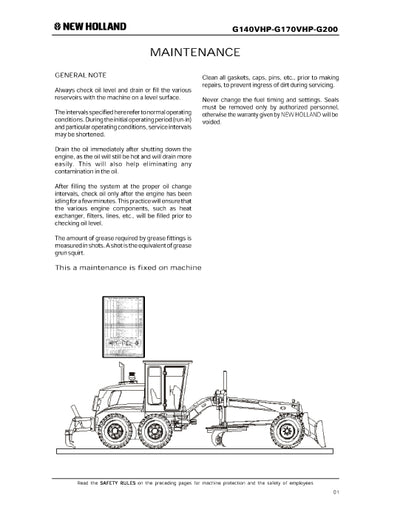  New Holland G140VHP,G170VHP,G200 Tier 3 Motor Grader Service Manual 75314490NA