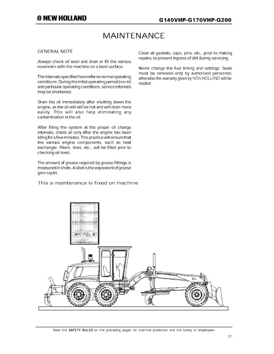  New Holland G140VHP,G170VHP,G200 Tier 3 Motor Grader Service Manual 75314490NA