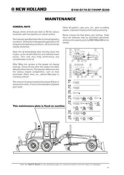 New Holland G140 Motor Grader Service Manual 75314468NA