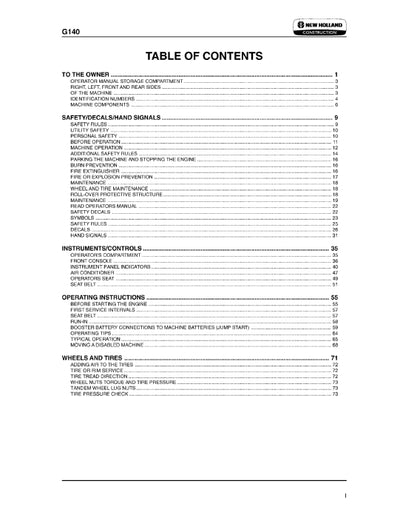 New Holland G140 Tier 3 Grader Operator Manual 87729474NA