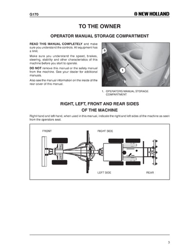 New Holland G170 VHP Tier 3 Motor Grader Operator Manual 75314531NA Download