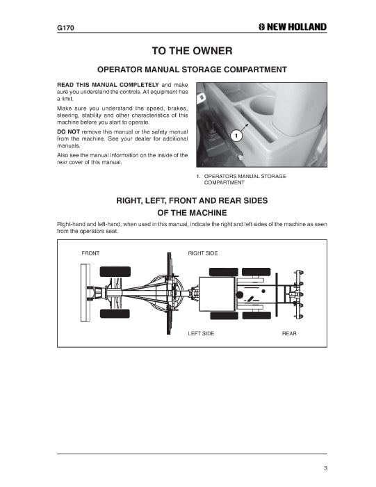New Holland G170 VHP Tier 3 Motor Grader Operator Manual 75314531NA Download