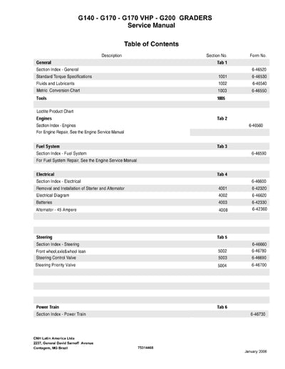 New Holland G200 Motor Grader Service Manual 75314468NA