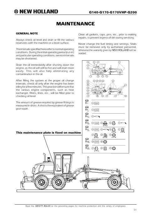 New Holland G200 Motor Grader Service Manual 75314468NA