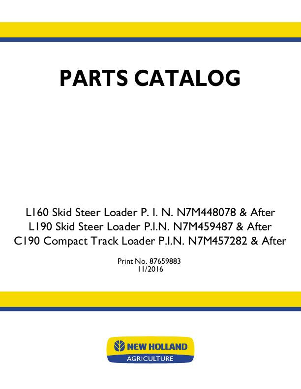 New Holland L190 Skid Steer Loader Parts Manual 87659883