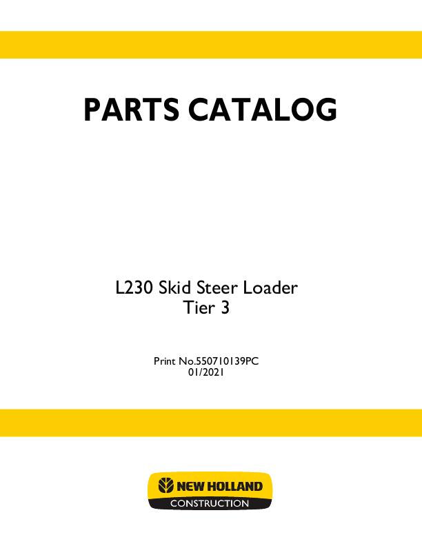 New Holland L230 Tier 3 Skid Steer Loader Parts Manual 550710139PC