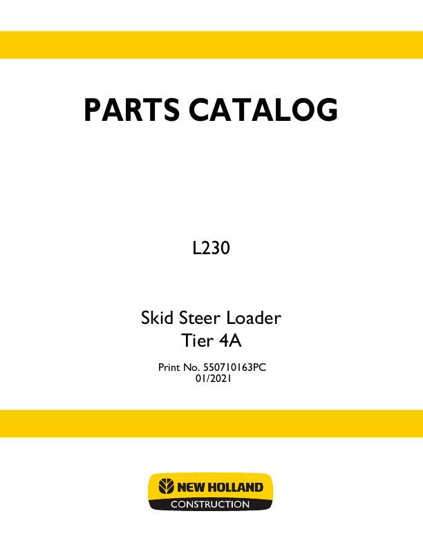New Holland L230 Tier 4A Skid Steer Loader Parts Manual 550710163PC