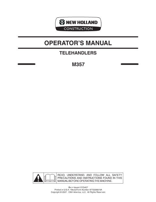 New Holland M357 Telehandler Operator Manual 87722068NA