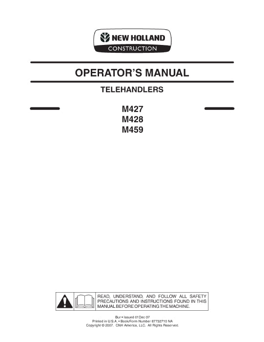 New Holland M427,M428,M459 Telehandlers Operator Manual 87732710NA 