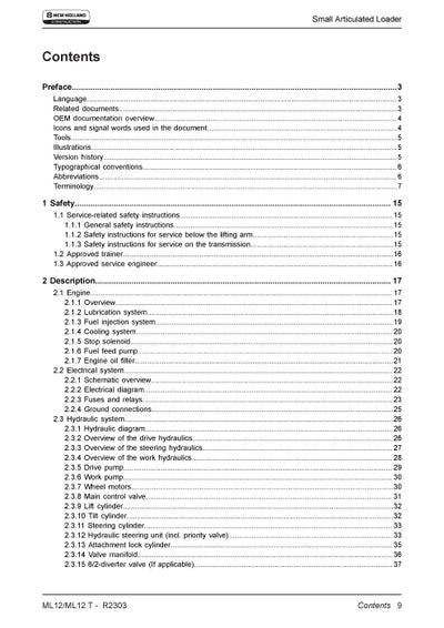New Holland ML12, ML12 T Small Articulated Loader Service Manual 92086643