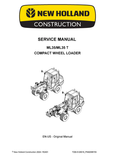 New Holland ML35, ML35T Compact Wheel Loader Service Manual 92086705