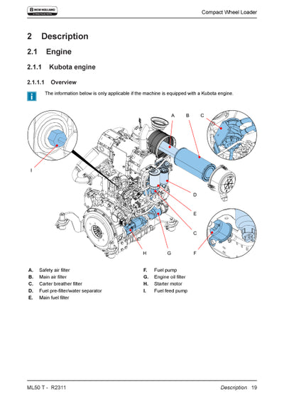 New Holland ML50 T Compact Wheel Loader Service Manual 92086723