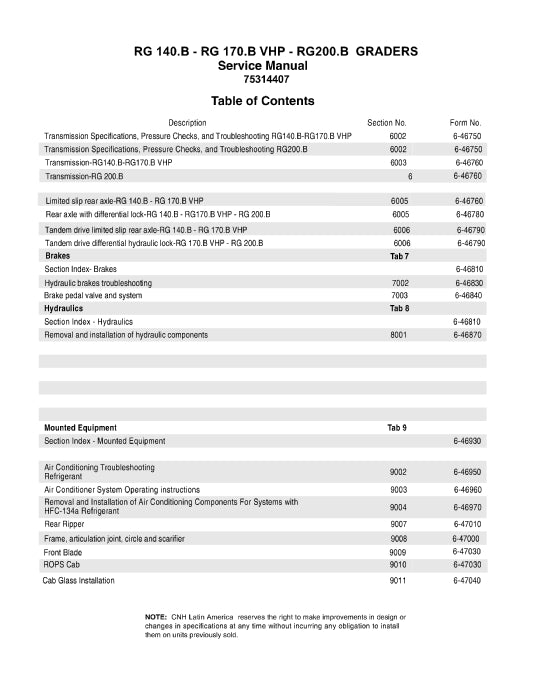New Holland RG200.B Grader Service Manual 75314407NA