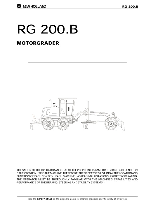 New Holland RG200.B Road Grader Operator Manual 75314233NA