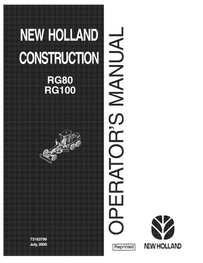 New Holland Rg80, Rg100 Motor Grader Operator Manual 73163799