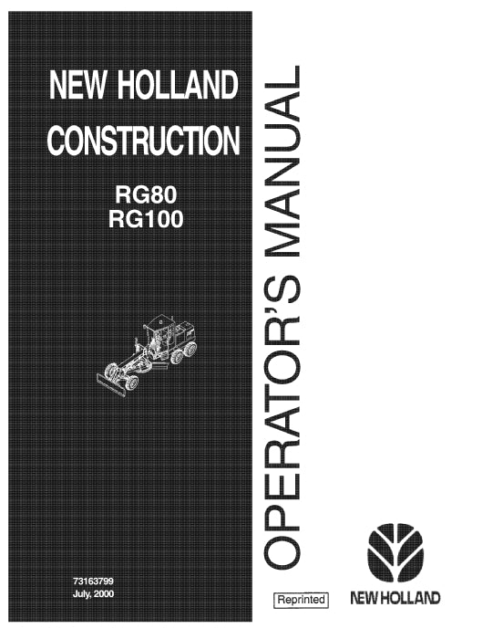 New Holland Rg80, Rg100 Motor Grader Operator Manual 73163799