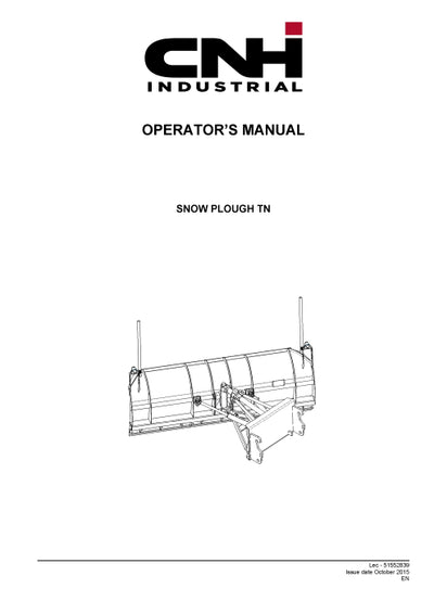 New Holland Snow Plough TN for W50B TC Compact Wheel Loader Operator Manual 51552839