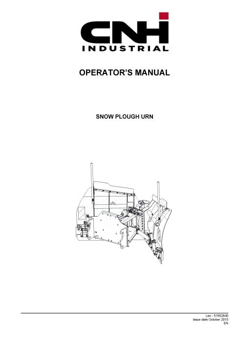 New Holland Snow Plough URN for 221E Compact Wheel Loader Operator Manual 51552840