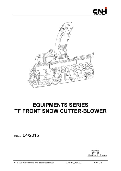 New Holland TF Front Snow Cutter-Blower for 321E Compact Wheel Loader Operator Manual 48018048