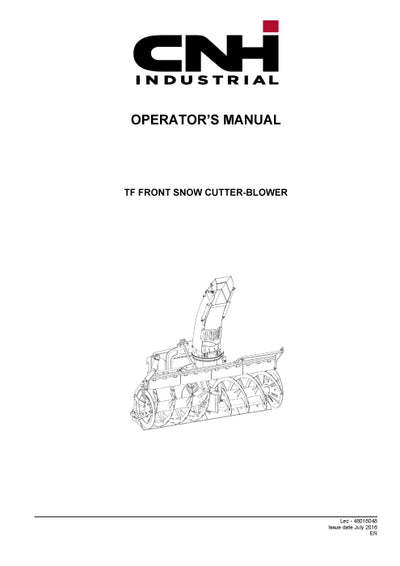 New Holland TF Front Snow Cutter-Blower for W70B Compact Wheel Loader Operator Manual 48018048