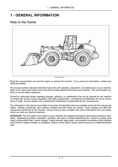 New Holland W190C Tier 4 Wheel Loader Operator Manual 84324414
