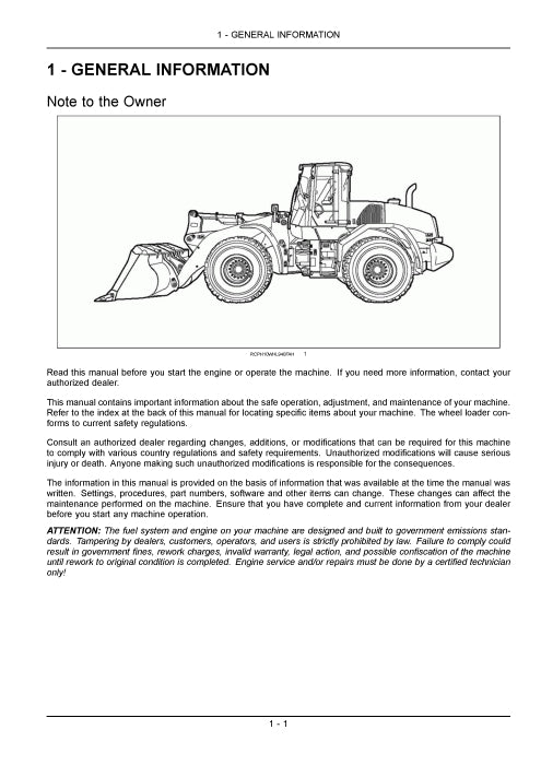 New Holland W190C Tier 4 Wheel Loader Operator Manual 84324414