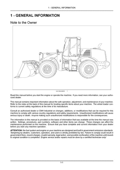 New Holland W230C Tier 4B (final) Wheel loader Operator Manual 47915786