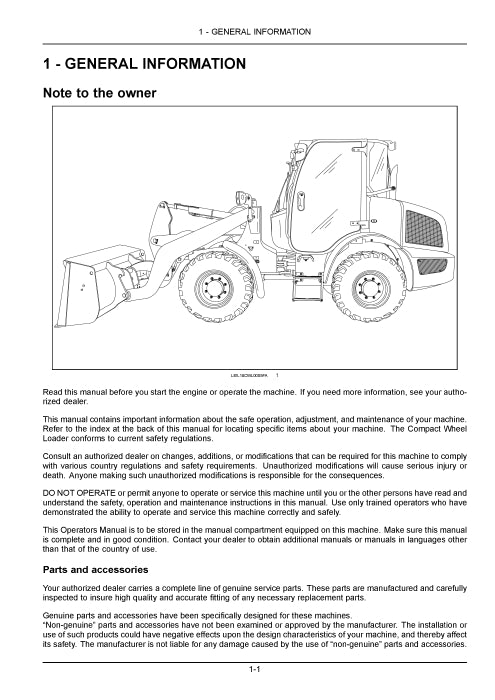 New Holland W50C Tier 4B (Final) Compact Wheel Loader Operator Manual 51443167