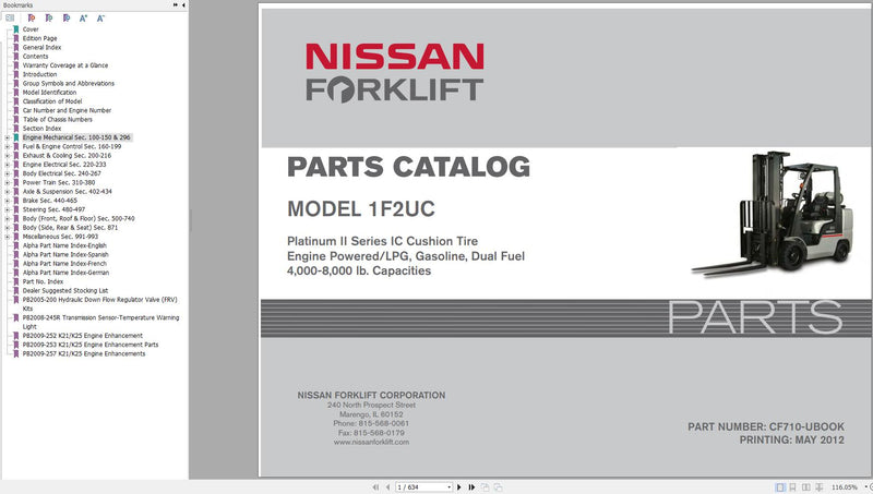 Nissan 1F2UC Forklift Parts Manual - PDF Download