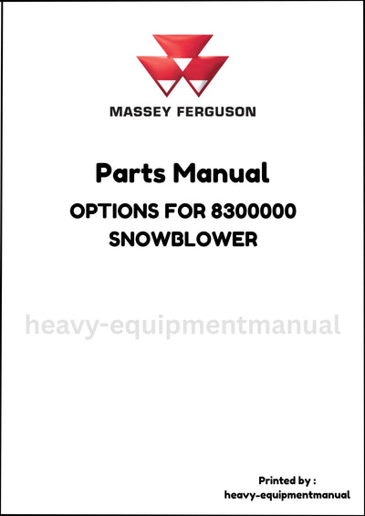 Massey Ferguson OPTIONS FOR 8300000 SNOWBLOWER Parts Manual - Download PDF
