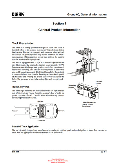 Clark OSX 15 (SM-844) Forklift Service Repair Manual - PDF Download