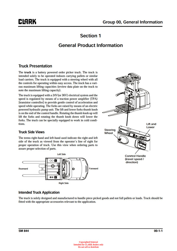Clark OSX 15 (SM-844) Forklift Service Repair Manual - PDF Download
