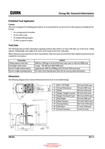 Clark OSX 15 (SM-844) Forklift Service Repair Manual - PDF Download