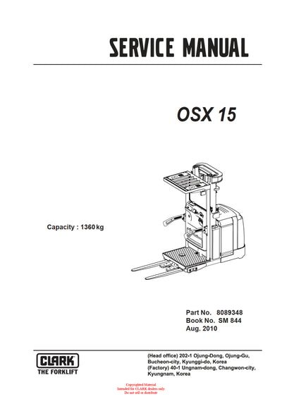 Clark OSX 15 (SM-844) Forklift Service Repair Manual - PDF Download